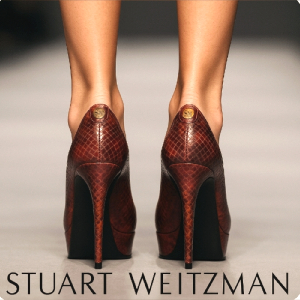 Stuart Weitzman Luxury Python Peeptoe Stilettos |… - image 4